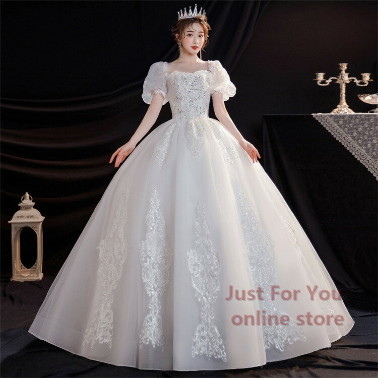 ウェディングドレス Wedding Dress 袖あり 格安 ウエディングドレス 床付きタイプ Aライン ロング 編み上げタイプ フォーマルドレス 前撮り フォ...