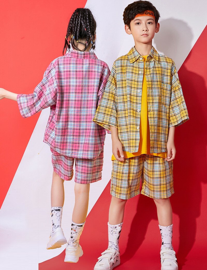 キッズ ダンス衣装 ヒップホップ HIPHOP チェック柄 Tシャツ チェックパンツ 子供 女の子 男の子 ダンス衣装 ジャズダンス ステージ衣装 練習着 ダンスウェア オシャレ