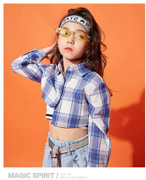 キッズ ダンス 衣装 キッズダンス衣装 HIPHOP ヒップホップ ギンガム チェックtシャツ 子供 ジーパン サルエルパンツ ジーンズ ジュニア ダンストップス キッズダンス 衣装 普段着
