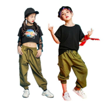 ダンス 衣装 ヒップホップ キッズ ダンス衣装 HIPHOP キッズダンス衣装 衣装 カーゴパンツ サルエルパンツ 長ズボン tシャツ キッズダンス衣装 ゆったり ずぼん ヒット
