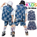 キッズダンス衣装 セット 子供服 ヒップホップ デニムベスト Gジャン ズボン チェック柄 子供パンツ トップス ガールズ 男女兼用 レッスン着 ジャスダンス 発表会 韓国 K-POP かっこいい