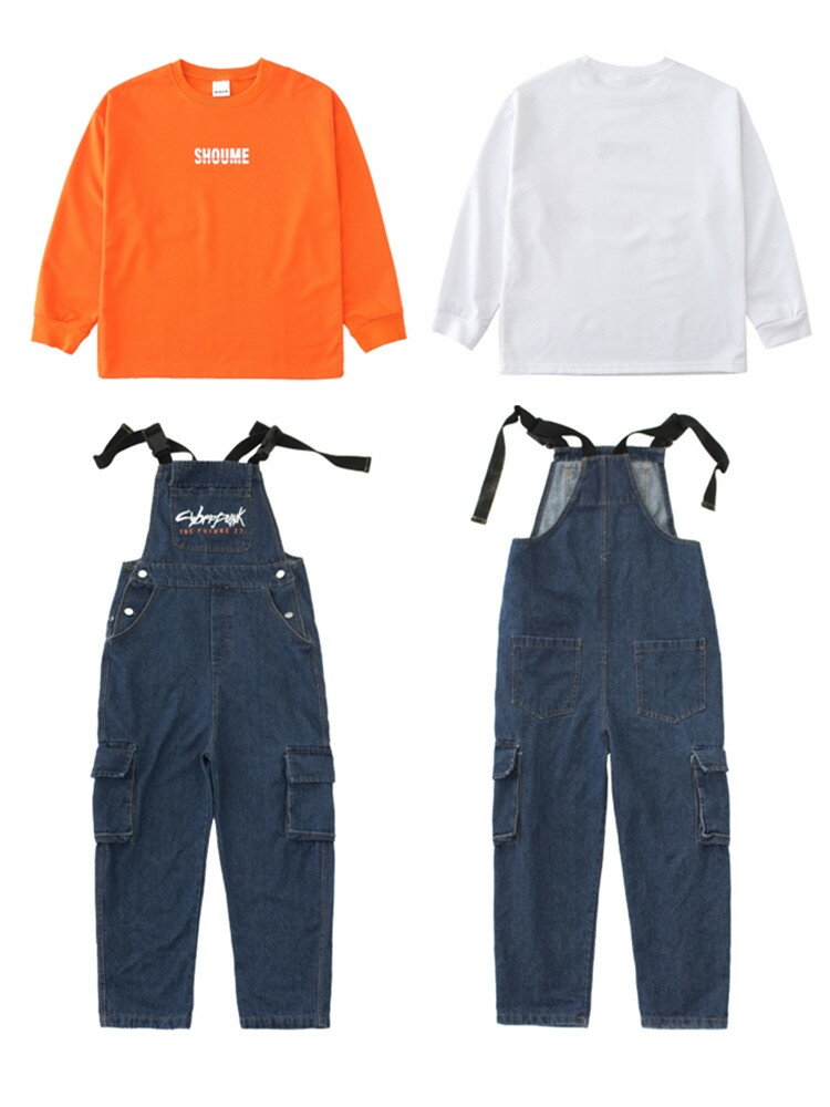 キッズダンス衣装子供服ヒップホップオーバーオール子供サロペットHIPHOPデニムパンツ子供パンツ長ズボンキッズボトムス練習着韓国風体操服ジャズダンスJAZZダンスウエア