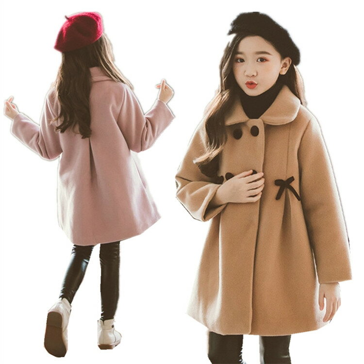 超人気 キッズ アウター コート 女の子 厚手 冬 暖か キッズ ジュニア 韓国子供服 キャメル ピンク スウェット 可愛いリボン付き 110/120/130/...