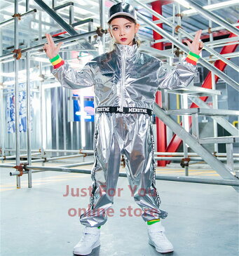 ダンス 衣装 ヒップホップ キッズ ダンス 衣装 B系 キッズダンス衣装 セットアップ 韓国 子供服 長袖 ジャケット パンツ ストリート 社交ダンス シンプル チアリーダー 舞台衣装 派手 シルバー sale【endsale_18】