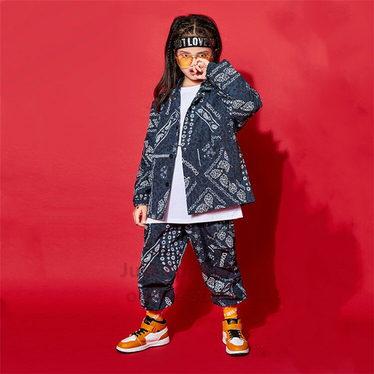 原宿系キッズダンス衣装ヒップホップダンスジャケットキッズジーンズ子供ジャケットキッズアウタージーパンデニムパンツGジャンジャズダンスダメージ加工デニムジャケット