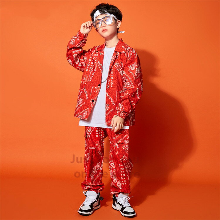 3色展開ダンス衣装ヒップホップキッズダンス衣装ペイズリーシャツキッズダンス衣装ストリート系女の子男の子長袖ダンスパーカーパンツ単品販売