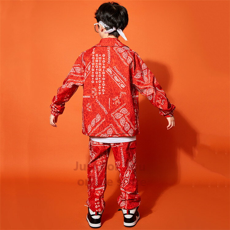 3色展開ダンス衣装ヒップホップキッズダンス衣装ペイズリーシャツキッズダンス衣装ストリート系女の子男の子長袖ダンスパーカーパンツ単品販売
