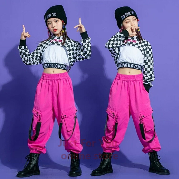 キッズダンス衣装 キッズ ダンス 衣装 子供 ヒップホップ ダンクトップ シャツ ギンガムチェック tシャツ サルエルパンツ セットアップ 女の子 ダンス衣装 ジャズダンス ステージ衣装 チェック衣装