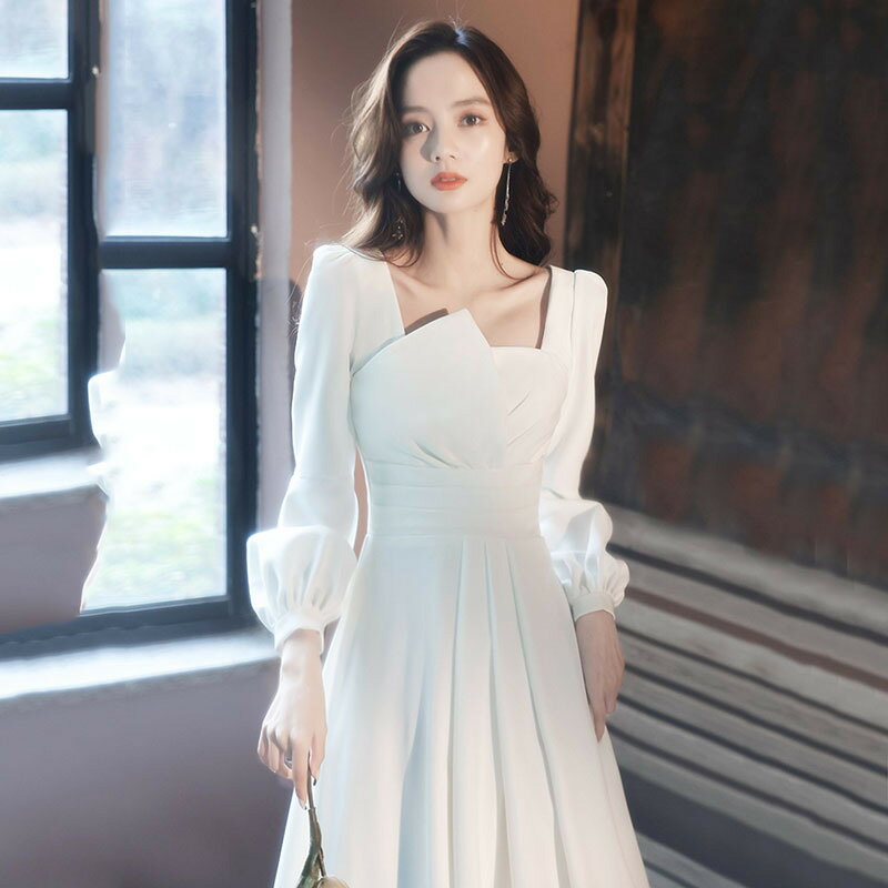 即納 ウエディングドレス パーティードレス カジュアル ビーチフォト 前撮り 後撮り フォトウエディング 花嫁ドレス 長袖 シンプル ナチュラル 安い 撮影 海...