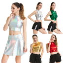 ジャズダンス ダンス衣装 dsダンス タンクトップ 光沢 赤 緑 ゴールド シルバー ヒップホップ 全5色 アイドル コンサート エナメル メタリック ダンサー...