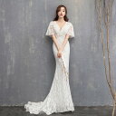 ウェディングドレス マーメイドライン トレーンタイプ 総レース ロングドレス 細身 ウェディングドレス 袖あり Wedding Dress 花嫁 二次会 結婚式...