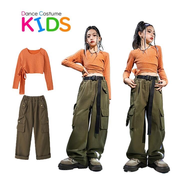 キッズダンス衣装 ヒップホップ キッズ ダンス 衣装 子供服 かっこいい ストライプ オレンジ 演出服 舞台服 ジャズダンス ステージ衣装 応援団 女の子 ダンス へそ出し HIPHOP 練習着 発表会 応援団 人気 おしゃれ カジュアル ジャケット 韓国風