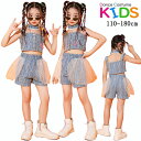 子供服 ダンス 衣装 キッズ セットアップ ヒップホップ 上下セット ブルー ノースリーブ トップス パンツ ヒップホップ キッズダンス 女の子 ストリート ダンスウェア 原宿系 韓国子供服 おしゃれ hiphop jazz K-POP 舞台服 演出服 練習着 個性派 おしゃれ 人気 新作110~180