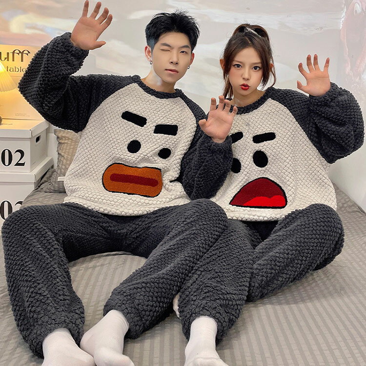 パジャマ メンズ レディース ブラック 男女兼用 長袖 ペア パジャマ 裏起毛 上下 セットアップ 長袖 冬 暖かい ルームウェア 部屋着 カップル 大きいサイズ対応 S M L LL 3L 4L ゆったり もこもこ モコモコ 秋冬 母の日 父の日ギフト プレゼント 結婚祝い 出産祝い 紳士用