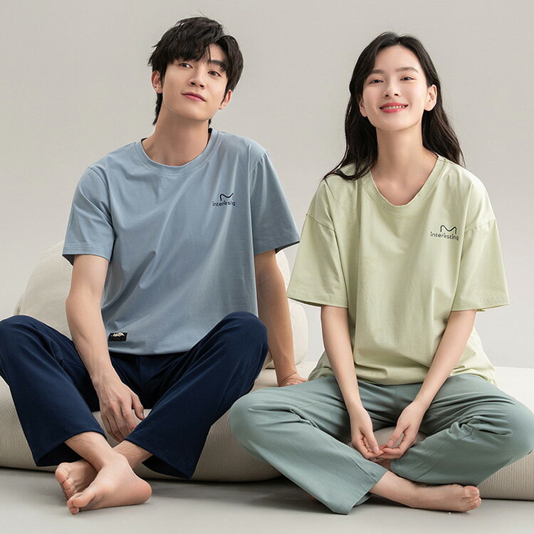 ペア カップル パジャマ ルームウェア 夏 春 ペアパジャマ カップルパジャマ 部屋着 半袖 セットアップ お揃い 綿100% レディース メンズ パジャマ 寝...