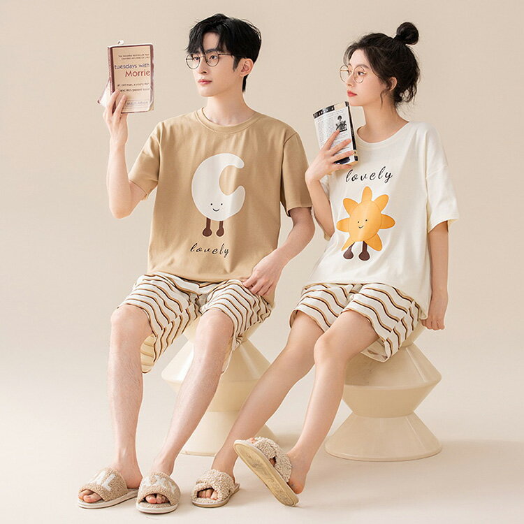 ペア カップル パジャマ ルームウェア 夏 ペアカップル 部屋着 半袖 半ズボン セットアップ お揃い 綿100% レディース メンズ パジャマ 寝巻き 大きい...