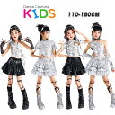 シルバー ブラック 銀色 黒 トップス キャミソール ケーキスカート レザースカート キッズ ダンス セットアップ 韓国 k-pop ヒップホップ 女の子 ギャル かっこいい カジュアル 子供服 ステージ衣装 jazz ジャズダンス 団体服 個性派 練習着 演出服 原宿系 110-180cm