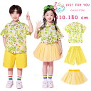 レモンイエロー シャツ キッズ ダンス衣装 セットアップ トップス レインボー チア ヒップホップ ステージ衣装 子供服 練習着 イエロー ショートパンツ チュ...