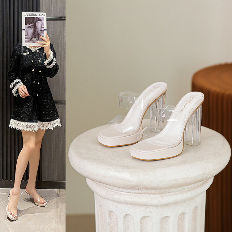 サンダル ミュール クリアサンダル 美脚サンダル ベルト サンダル レディース 厚底 疲れない 8cm/10cm/12cmヒール チャンキーヒール 太ヒール クリアヒール ホワイト ベージュ サンダル ストラップ レディース 歩きやすい ハイヒール 春夏 おしゃれ