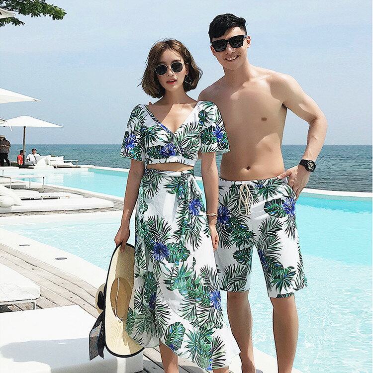 男女セット ペア水着 ペアルック ビキニ タンキニ パンツ カップル ペアルック ペア カップル 水着 4点セット セパレート セットアップ サーフパンツ ペアお揃い 半袖 レディース メンズ カップル サマー ビーチ 温泉 プール デート 海遊び 旅行 韓国風