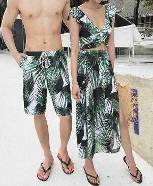 水着ペア ペアルック カップル水着 レディース メンズ 4点セット 花柄 パッド付き メンズ水着 男性用 ビーチパンツ サーフパンツ みずぎ mizugi ミズギ 男女 温泉 ハネムーン 蜜月 海外旅行 新婚旅行 夏