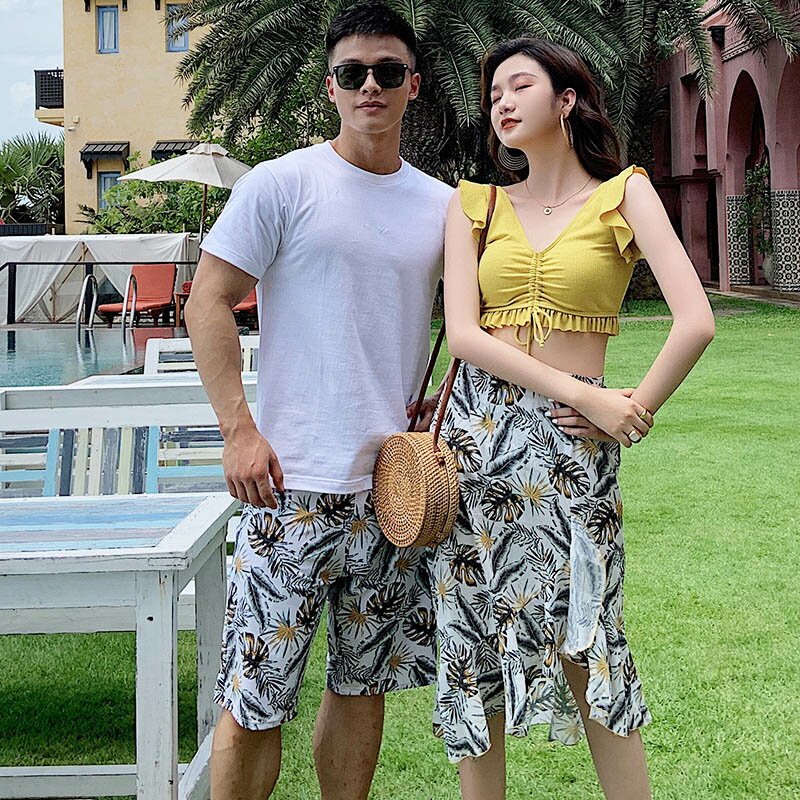 ペア 水着 カップル水着 レディース メンズ 4点セット 女子ビキニ メンズ水着 サーフパンツ tシャツ サーフパンツ みずぎ ビーチウェア ミズギ 男女 プール 海外旅行 新婚旅行 お祝い プレゼント 夏