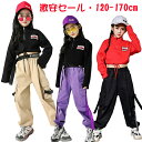 即納 キッズ ダンス衣装 男の子 女の子 長袖 へそ出しトップス パーカー 黒パンツ ダンスパンツ カーゴパンツ ブラック ベージュ パープル レッド 裾絞り ...
