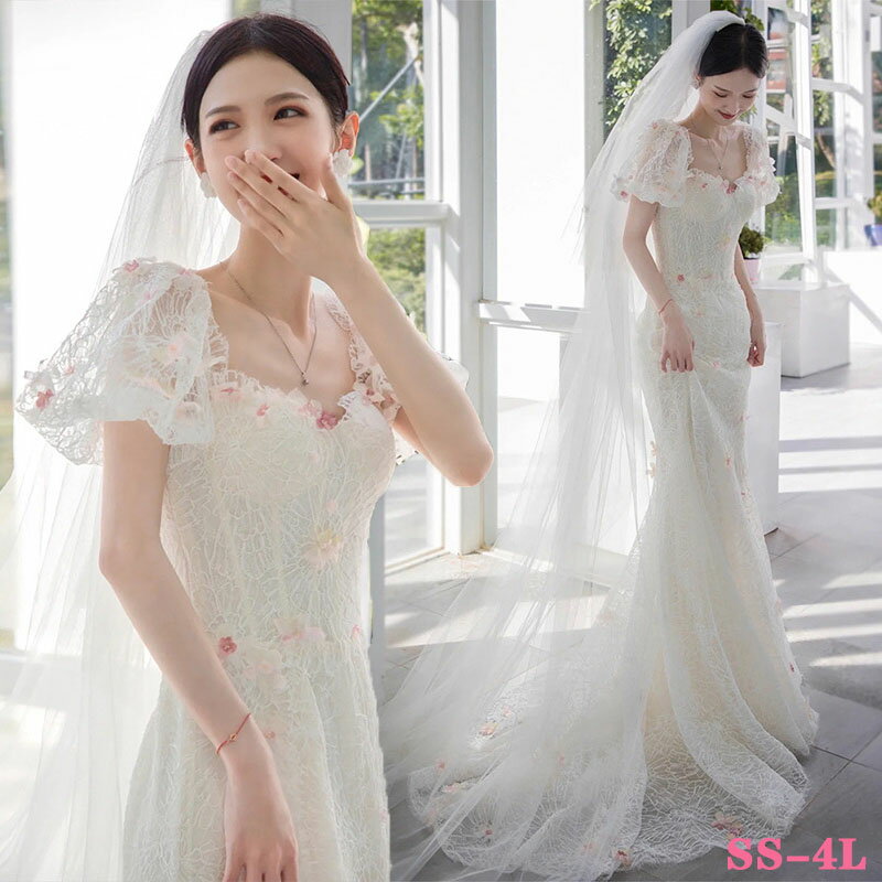 ウェディングドレス マーメイドライン ドレス 大きいサイズ 格安 白 二次会 花嫁 ロングドレス 結婚式 ウエディングドレス 刺繍 トレーンドレス 大きいサイズ 結婚式 前撮り 後撮り 撮影用 結婚式 発表会 パーティー ドレス 成人式 フォーマル wedding dress 花 プリンセス