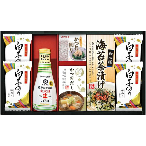 Rakuten - 【香典返し 送料無料】 調味料 ギフト キッコーマン 醤油 塩分ひかえめ生しょうゆ だしの素 お茶漬け セット 詰め合わせ 惣菜 ご飯のお供 食品 引き出物 四十九日 引出物 お返し 喪中 法事 お供え物 満中陰志 忌明け 49日 挨拶状 粗供養 品物 お礼 OR-30