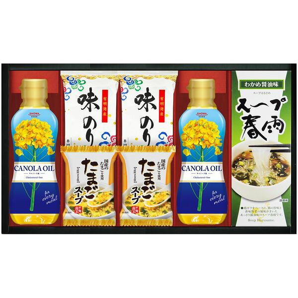 Rakuten - 【香典返し 送料無料】 調味料 ギフト 油 オイル 昭和産業 キャノーラ油 味付け海苔 たまごスープ セット 詰め合わせ 惣菜 ご飯のお供 食品 引き出物 四十九日 引出物 お返し 喪中 法事 お供え物 満中陰志 忌明け 49日 挨拶状 粗供養 品物 お礼 SOC-35
