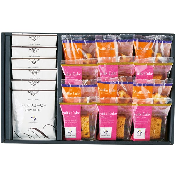 ●商品名/横浜ロイヤルパークホテル監修 カフェ&スイーツアソート YR-TEJ●商品内容/フルーツケーキ(カット)・ワッフルケーキ(プレーン)・ドリップコーヒー1杯分×各6●賞味期限/製造より210日●箱サイズ/約25.5×39×5.5cm●アレルゲン/卵・乳成分・小麦●生産国/日本横浜のシンボルタワーでもある「横浜ロイヤルパークホテル」監修。優雅な時間を楽しむためのスイーツと本格コーヒーの詰合せです。※メーカー都合により、デザイン・内容等が変更になる場合がございます。 香典返し専門店 ジャストハートのオンラインショッピング(通信販売)では、香典返しで先様に喜ばれるこだわりのギフトを多数ご用意しております。 今人気のカタログギフトやお買い得商品も多数掲載。数量限定の最大60%OFF商品もございます。のし紙や包装紙など豊富なギフトオプションをご選択可能。企業・法人様の大量注文にも丁寧にご対応させて頂きます。年賀欠礼の喪中ハガキや法要案内ハガキなどの無料印刷サービスや香典帳や名簿の整理も大変便利でお得です。香典返し以外にも様々な用途にご対応いたしますので、何なりとお尋ね下さい。メーカー希望小売価格はメーカーカタログに基づいて掲載しています
