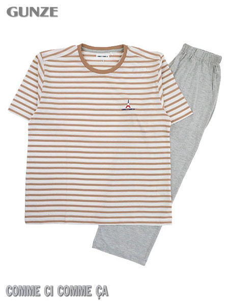 Rakuten - グンゼ ルームウェア パジャマ レディース 上下セット かぶり コムシコムサ 5分袖 半袖 7分丈パンツ 先染め天竺 ボーダー 夏用 MF7226[M、Lサイズ]