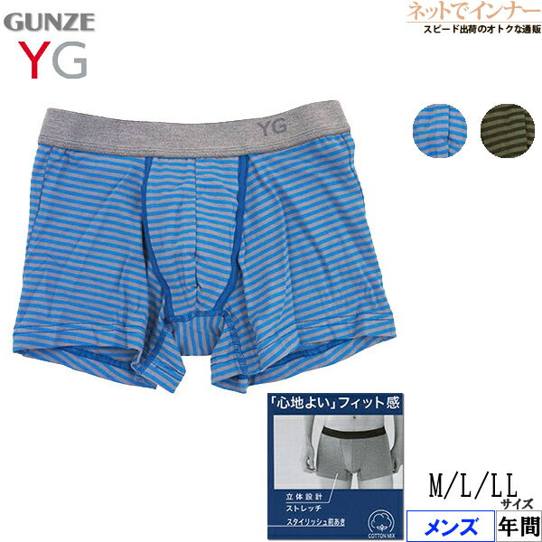 Gunze - GUNZE(グンゼ)YG ぴったりめ メンズ ボクサーブリーフ(前あき)ボーダー柄 年間 YV4281K[M、L、LLサイズ]