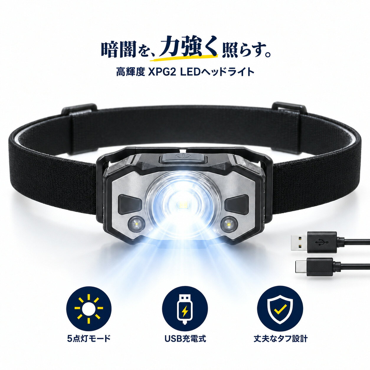 最新版 XPG2 LED ヘッドライト 充電式5モードヘッドランプセンサー搭載 ズーム機能 記憶機能led ヘッドライト高輝度300ルーメン1200mAH内蔵電池 72M照射 赤信号 防災 釣り アウトドア ヘッド ライト 充電式 防水 ベルト 登山 ズームライト 防塵 夜間