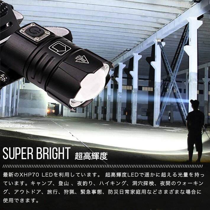 LED ヘッドライト超高輝度 ヘッドランプ 3600ルーメンXHP70 夜釣りライト USB充電式 ズーム可能 3モード 角度調整可能 強力 明るい ヘッド 懐中電灯 ウォーキング スポーツ 野外活動 自転車 作業に適用 (18650電池 USB充電器附属) just-store-10001036 JUST STORE サンプル画像3