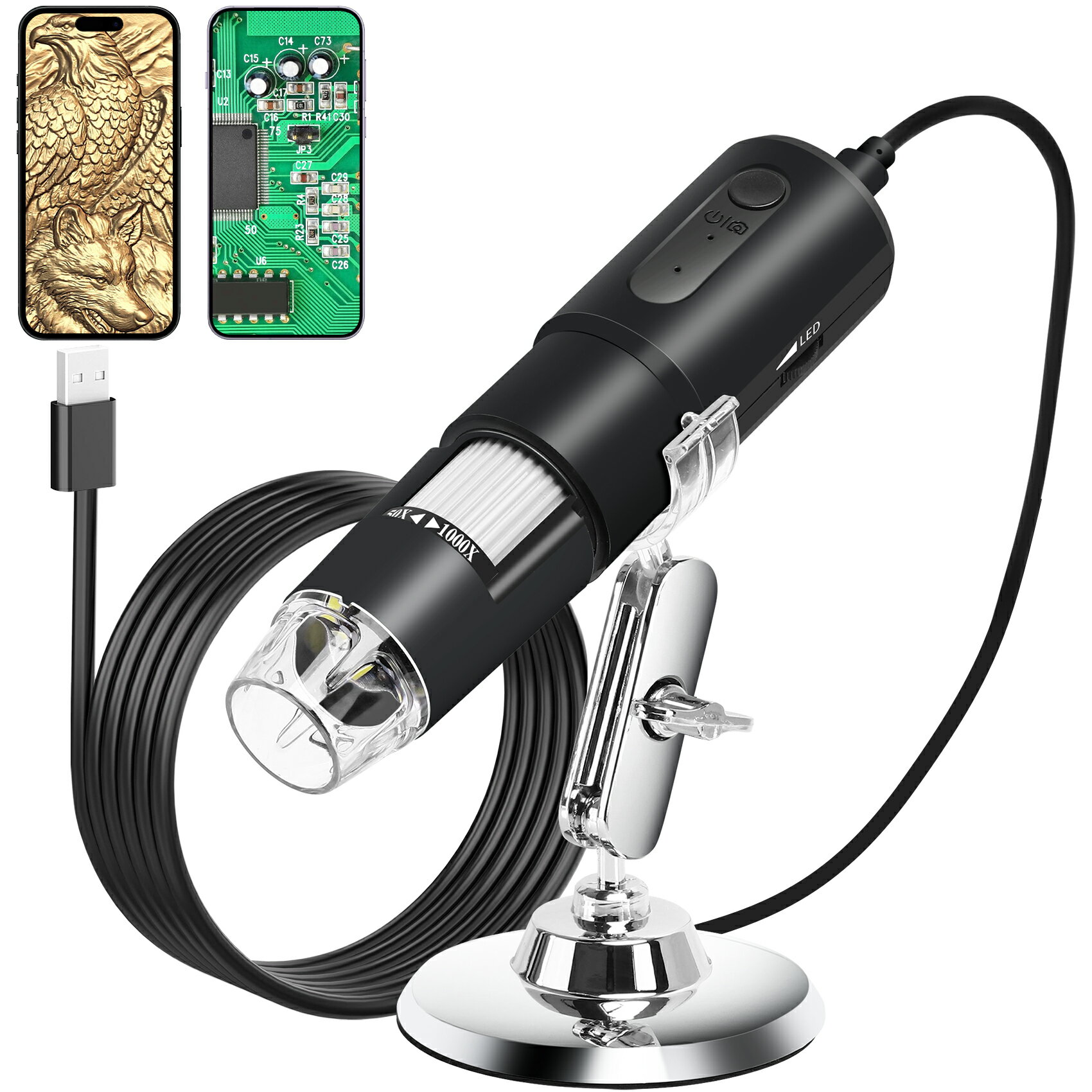 進化版 デジタル 顕微鏡 マイクロスコープ Wifi 50-1000倍 充電 usb 電子顕微鏡 拡大鏡 内視鏡 8 LED IOS Android Windows対応 肌チェック 自然観察 デジタル顕微鏡 スマホ スコープ カメラ 自由研究 スマートフォン iphone android ズーム 子供 ハンディ 日本語説明書