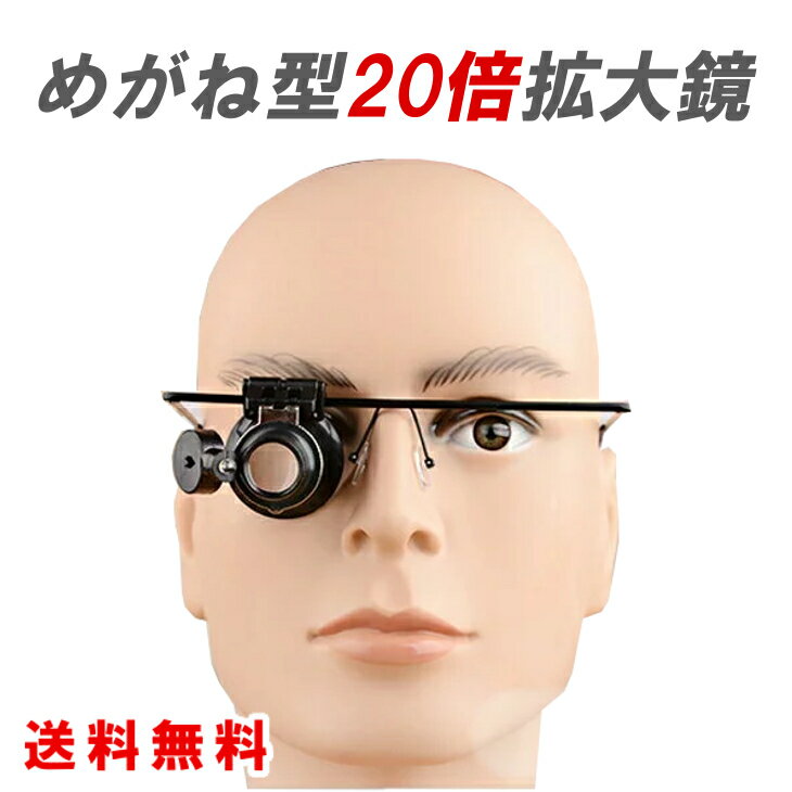 【送料無料】めがね型 20倍拡大鏡 LEDライトつき ヘッドルーペ 右目単眼鏡 フィギュア塗装 プラモデル 時計修理精密作業