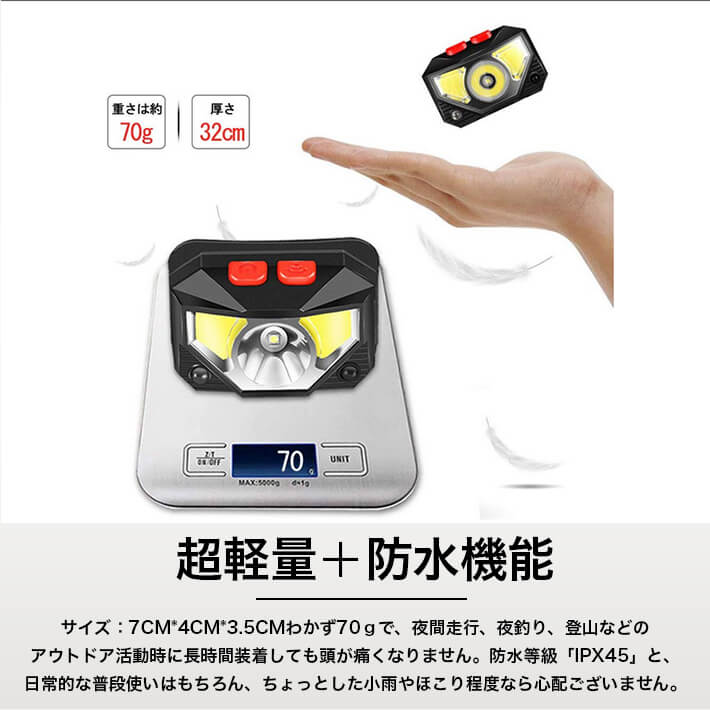 CREE-XPGLED ヘッドライト 充電式 センサー機能　電源残量表示 IPX45防水 超軽量 角度調整可 実用点灯5-10時間 100-800ルーメン 防災/夜釣/登山/作業/キャンプ/散歩/アウトドア用 just-store-10001059 JUST STORE サンプル画像3