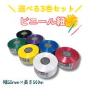 よりどり3個セット ビニール紐 幅50mm×長さ500m 全7色 平テープ ビニールひも 紐 レコード巻 すずらんテープ タフロープ 工作 文化祭 自由研究 手芸 荷造 梱包 園芸 イベント 運動会 保育園 幼稚園 小学校 図鑑 理科 実験キット 知育