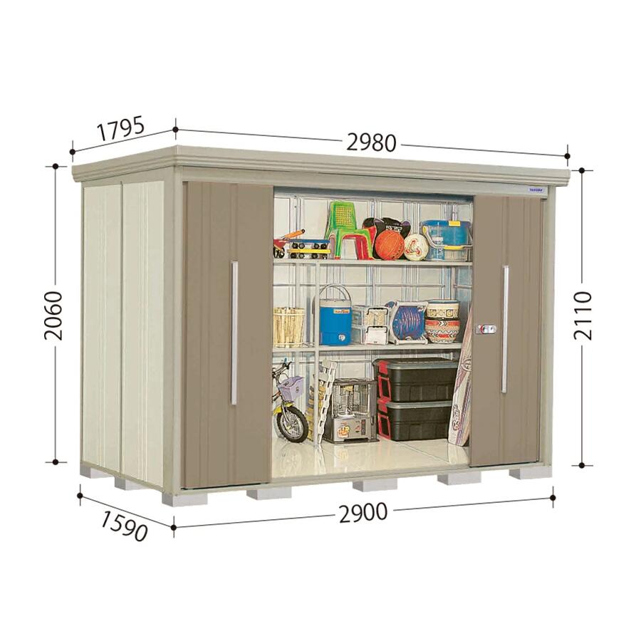 ND-S2915Y mr. ストックマン ダンディ 間口290cm 奥行159cm 高さ211cm 側面棚タイプ 多雪型 標準屋根 中・大型物置 タクボ物置(4)