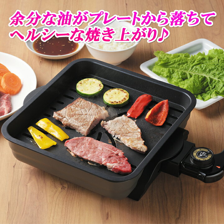 煙をおさえたコンパクトプレート ホットプレート グリルプレート 電気 調理器具 魚 肉 野菜 焼く キッチン 煙が出にくい 油が落ちる ヘルシー 温度調節 煙対策 justpartner-10006053 便利雑貨のジャストパートナー サンプル画像2