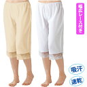 幅広レース付クレープキュロット 綿100% ペチコート 着物下着 和装下着 キュロット インナー レディース 肌着 吸汗速乾 汗取【メール便可】