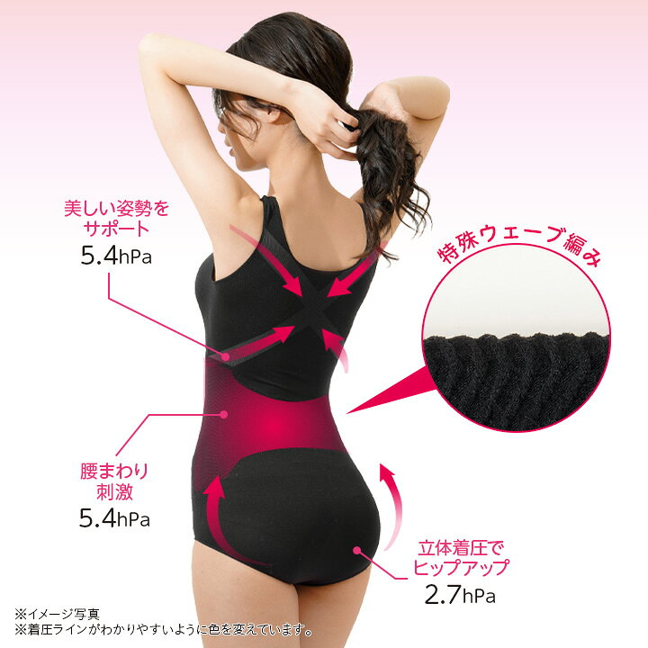ゆる楽美メイクボディスーツ レディース 補正下着 ボディースーツ インナー 特殊ウェーブ編み メリハリ 着心地がラク 着圧 ボディライン 美姿勢 justpartner-10004018 便利雑貨のジャストパートナー サンプル画像3