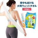 背中も拭ける大判ウェットタオル30包入 便利グッズ 衛生 防災グッズ アウトドア 介護 非常用 全身拭ける ストレッチ 伸びる 無香料 個装 日本製
