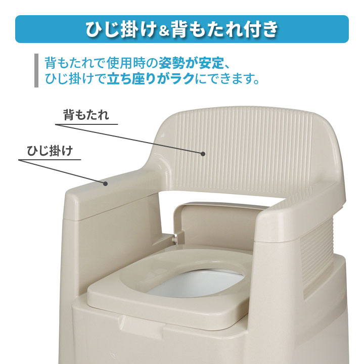 テイコブ背もたれ付ポータブルトイレ 介護用品 簡易トイレ 介護用トイレ 非常用 バケツ付 介護 排泄用品 手すり 背もたれ 洋式 防災グッズ 日本製 justpartner-10004623 便利雑貨のジャストパートナー サンプル画像2