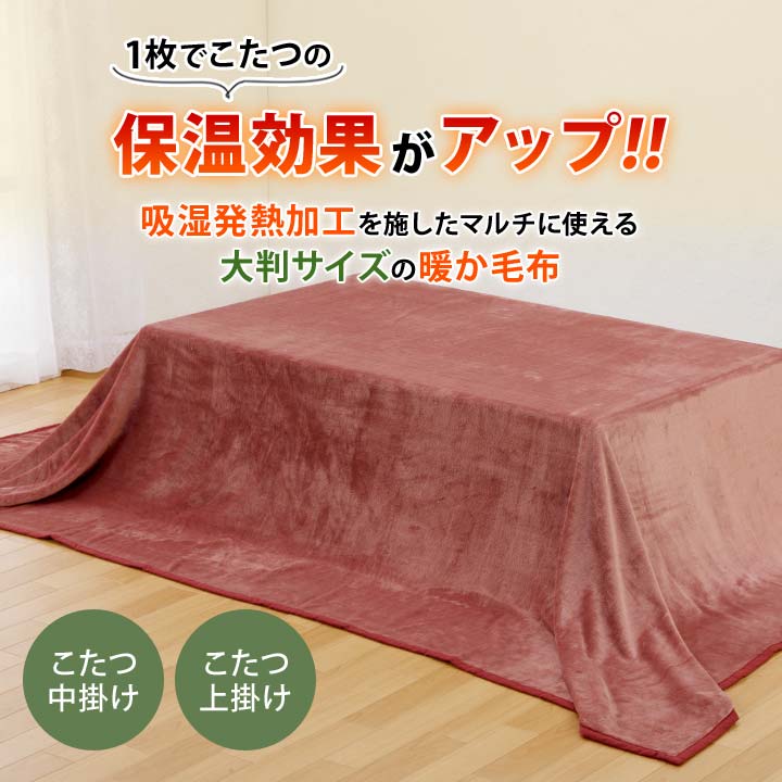 【200×200cm】吸湿発熱大判こたつ中掛毛布 正方形 こたつ 中掛け 上掛け 毛布 寝具 コタツ こたつ布団 大判サイズ 無地 洗える 暖か 節電対策【メーカー直送】 [2]
