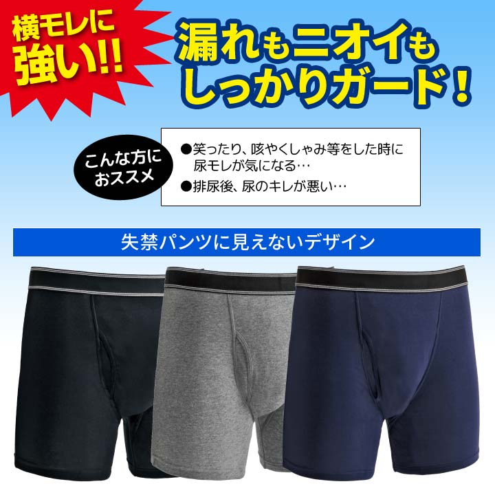 股下まで安心吸水パッド付ボクサーパンツ3色6枚...の紹介画像2