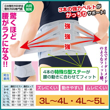 お医者さんの®がっちりコルセット 3L〜5L 腰サポーター 腰痛ベルト メッシュ 通気性 伸縮性 腰安定 幅広ベルト 日本製 腰らく 腰部ベルト 腰ガード 立ち仕事 家事 スポーツ 歩行