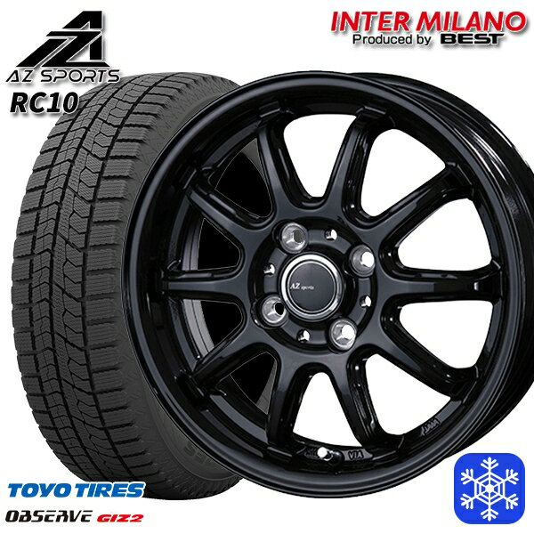 【取付対象】165/65R14 ハスラー ソリオ 2022〜2023年製 トーヨー オブザーブ ギズ2 インターミラノ AZ-Sports RC10 ブラック 14インチ 4.5J 4穴 100 スタッドレスタイヤホイール4本セット 送料無料