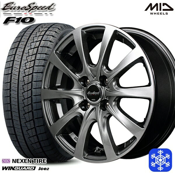 【取付対象】155/65R13 モコ ルークス 2022年製 ネクセン WINGUARD ice2 MID ユーロスピード F10 メタリックグレー 13インチ 4.0J 4穴 100 スタッドレスタイヤホイール4本セット 送料無料